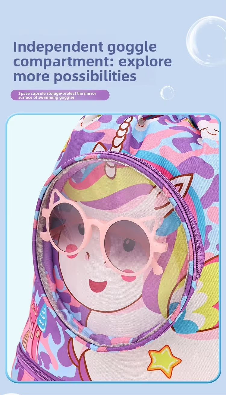 Children's Polyester Swimming Bag with Wet/Dry Separation Shoe Compartment Backpack Travel Cartoon Storage Beach Bag