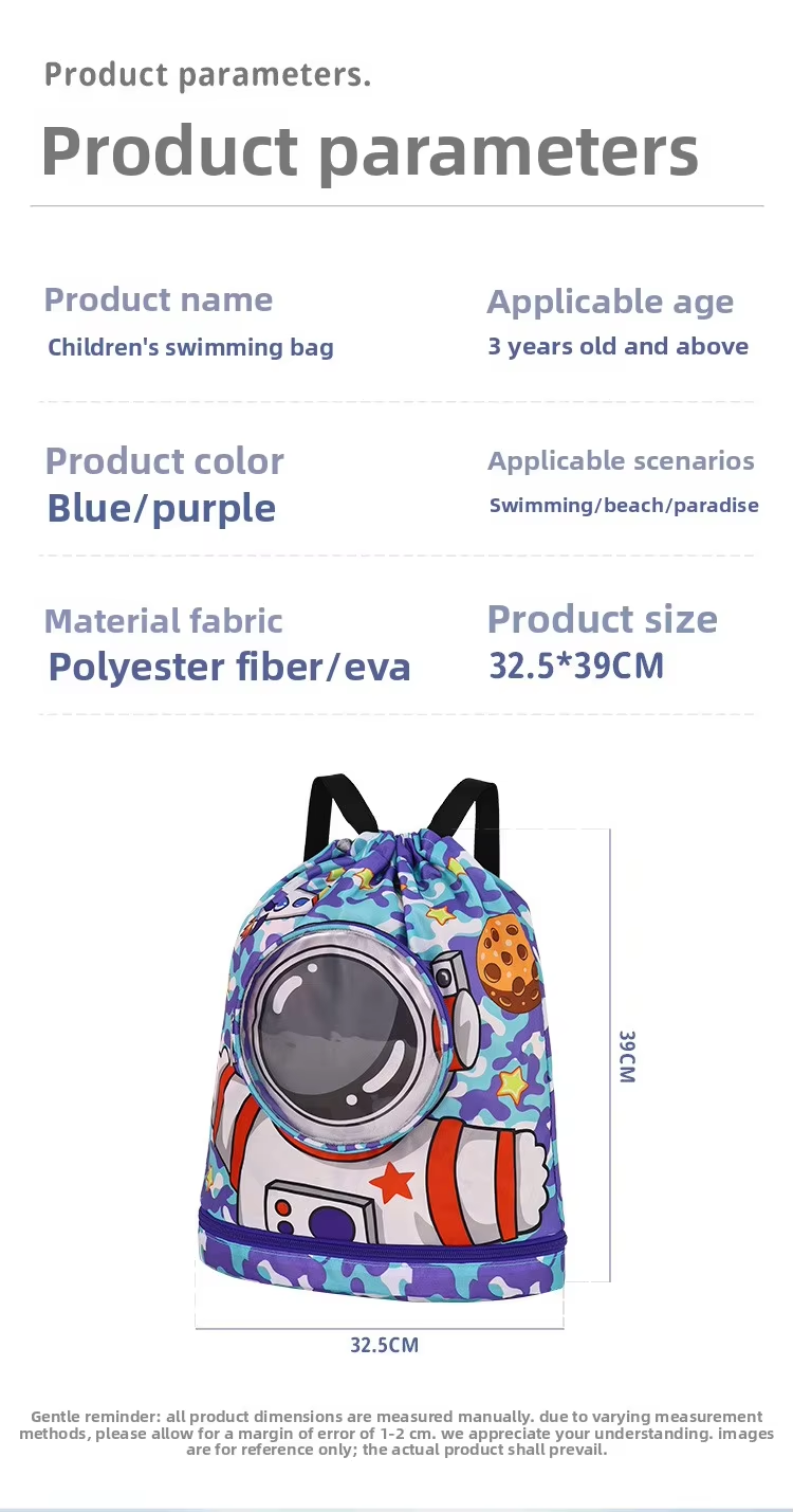 Children's Polyester Swimming Bag with Wet/Dry Separation Shoe Compartment Backpack Travel Cartoon Storage Beach Bag