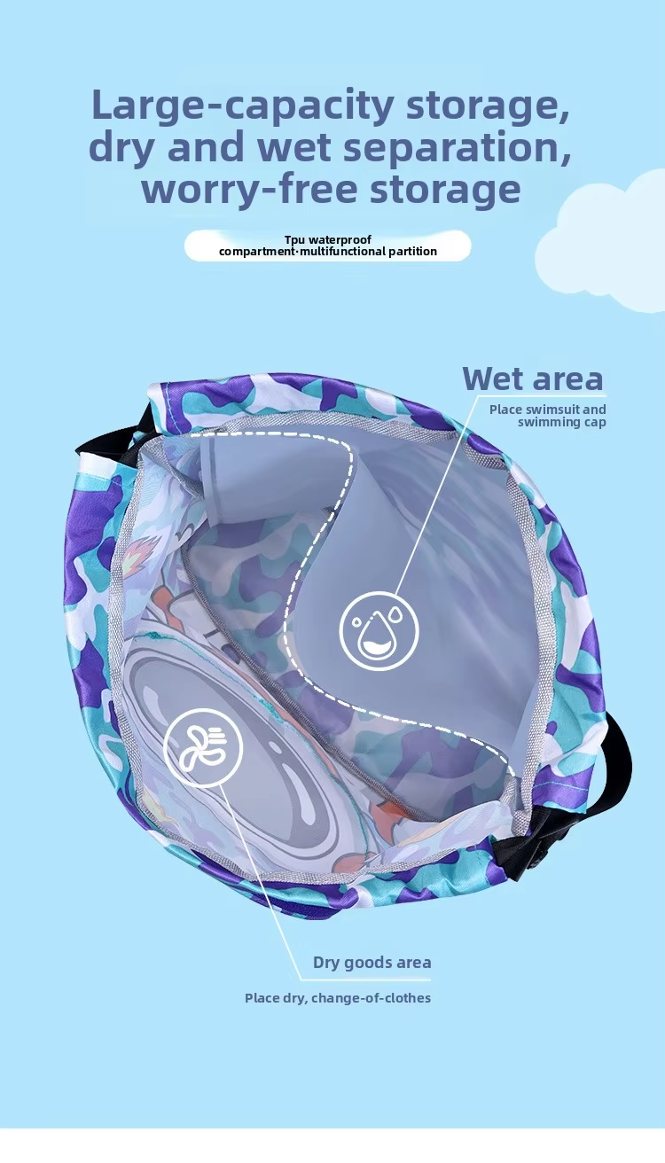 Children's Polyester Swimming Bag with Wet/Dry Separation Shoe Compartment Backpack Travel Cartoon Storage Beach Bag
