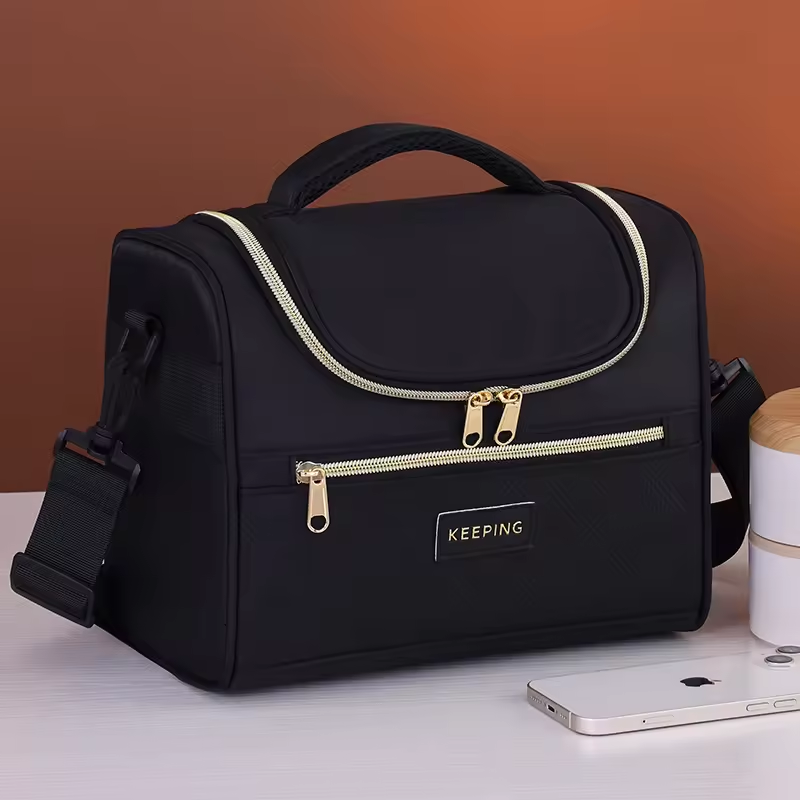 New Style Rhyme Diagonal Twill Composite Fabric Modern Simple Insulation Lunch Box Bag for Office Workers Portable