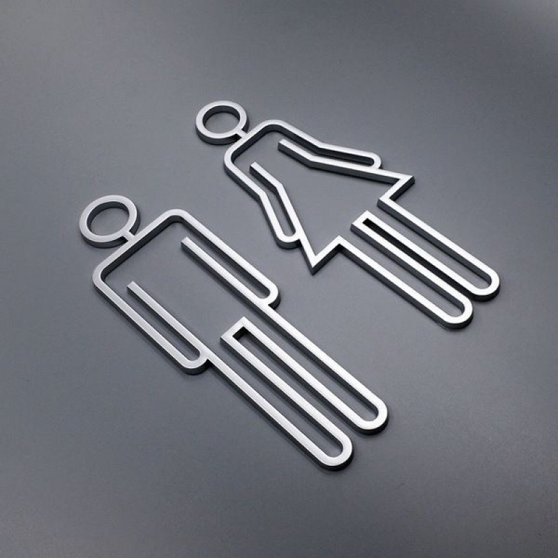 Acrylic Toilet Symbol Adhesive Backed Bathroom Toilet Door Sign - 2 Piece