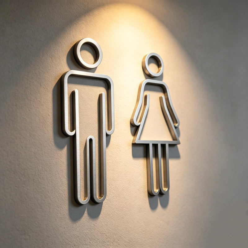 Acrylic Toilet Symbol Adhesive Backed Bathroom Toilet Door Sign - 2 Piece
