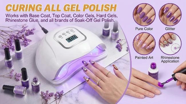 256W UV Nail Lamp with Smart Sensor & Magnetic Base -30 LED Beads, 4 Timers - Removable Ambient Light Basefor Gel Polish - DIY Manicure & Salon Tool