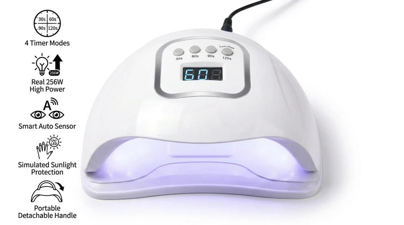 256W UV Nail Lamp with Smart Sensor & Magnetic Base -30 LED Beads, 4 Timers - Removable Ambient Light Basefor Gel Polish - DIY Manicure & Salon Tool