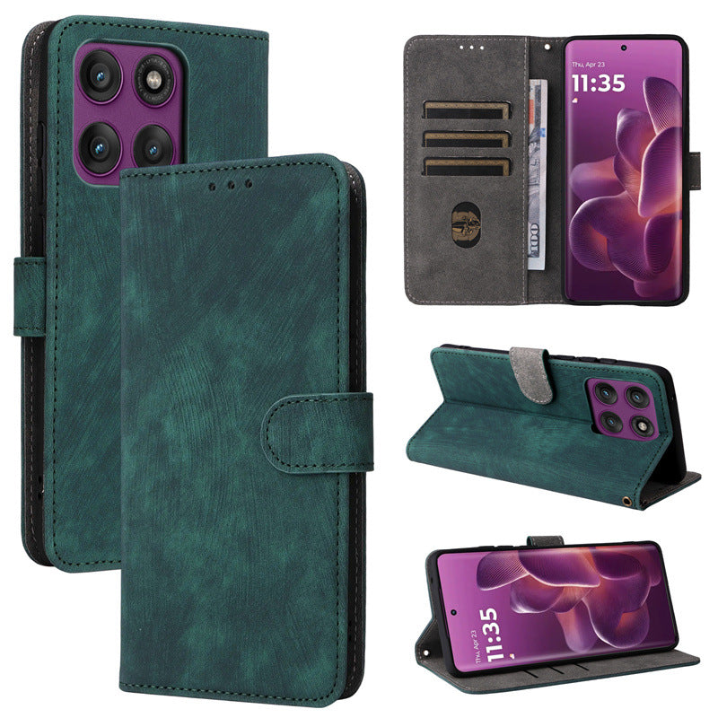 Flip Cover for Motorola Edge 60 Pro PU Leather Phone Case [RFID Blocking] With Hand Strap