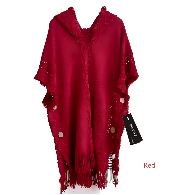 Autumn Winter Women Knitted Cape Shawl Wrap Cloak Ethnic Hooded Poncho