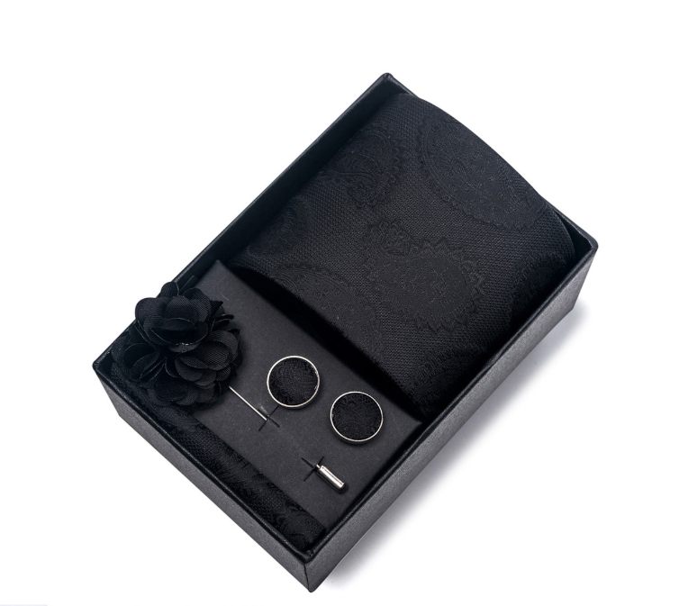 Ties Set Men Necktie Handkerchief Cufflinks Brooch Formal
