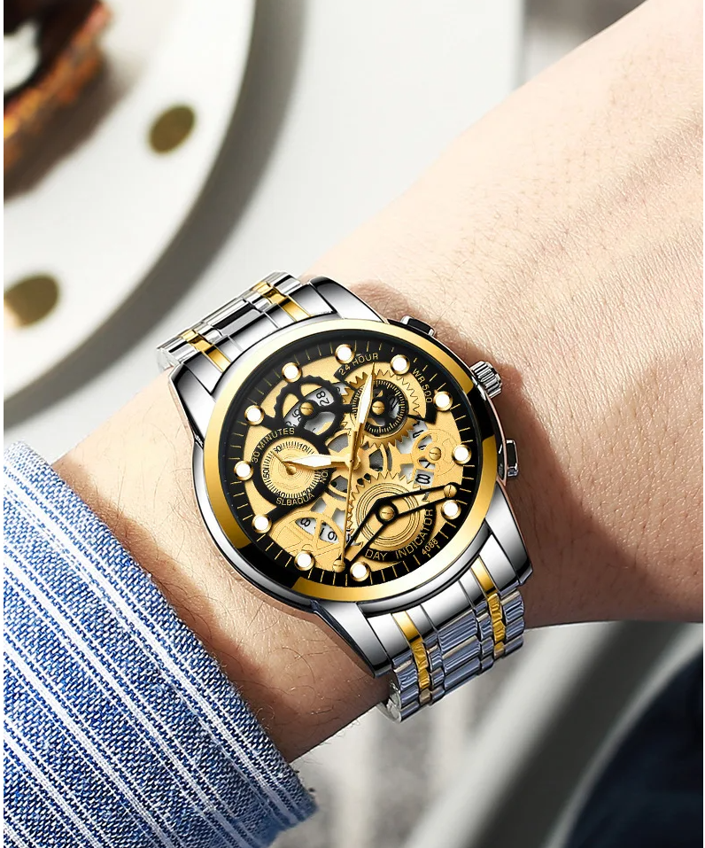 Hollow Out Trendy Quartz Wristwatch Stainless Steel Waterproof
