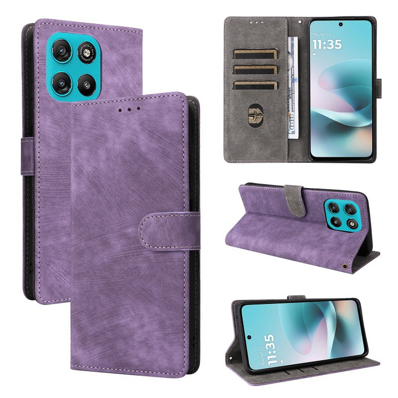 Flip Cover for Motorola Moto G57 Power PU Leather Phone Case [RFID Blocking] With Hand Strap
