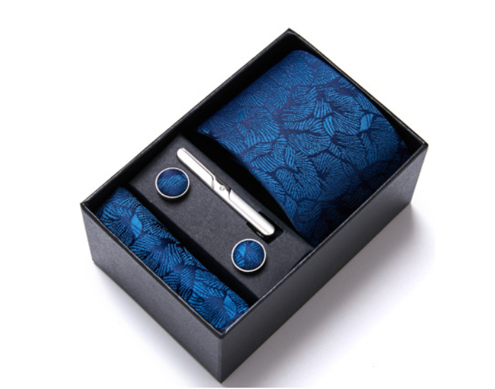 Fashion Men's Necktie Gift Box Striped Tie Handchief Cufflink Tie Clip Set