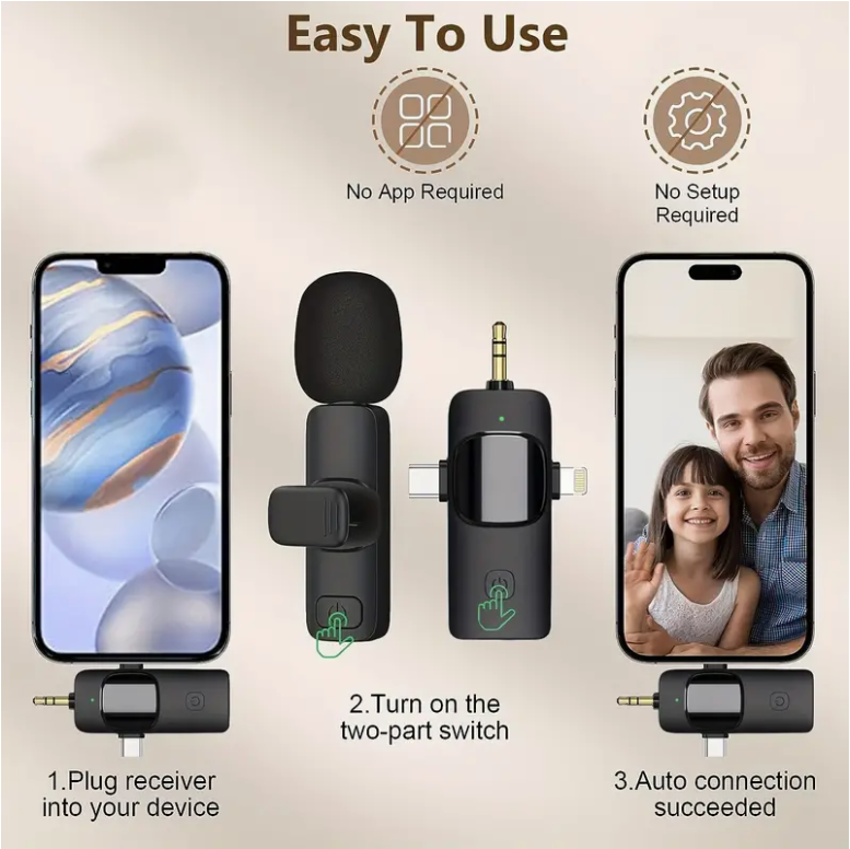 3 in 1 Wireless Lavalier Microphones Noise Canceling Mic