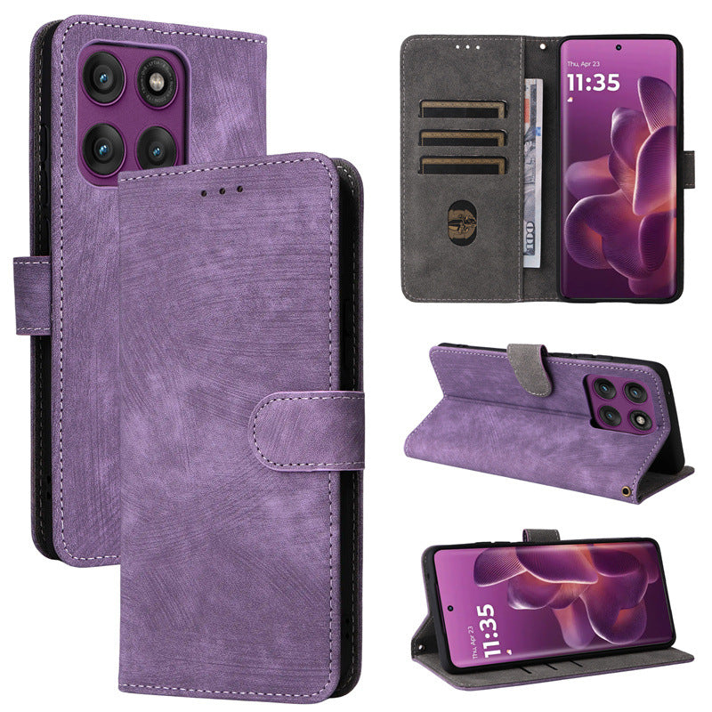 Flip Cover for Motorola Edge 60 Pro PU Leather Phone Case [RFID Blocking] With Hand Strap