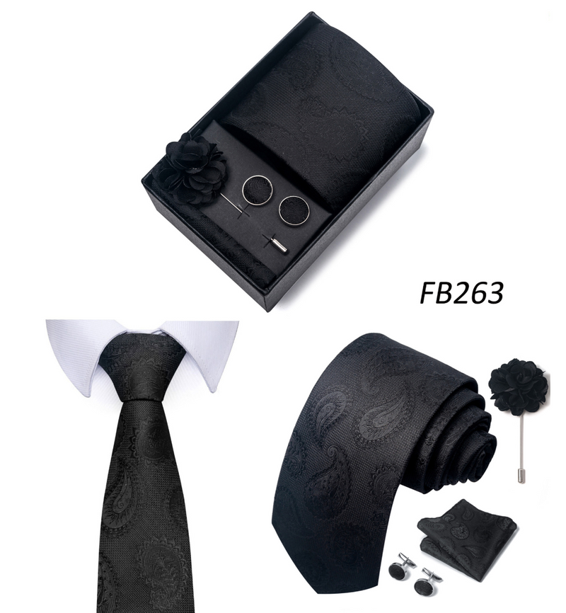 Ties Set Men Necktie Handkerchief Cufflinks Brooch Formal