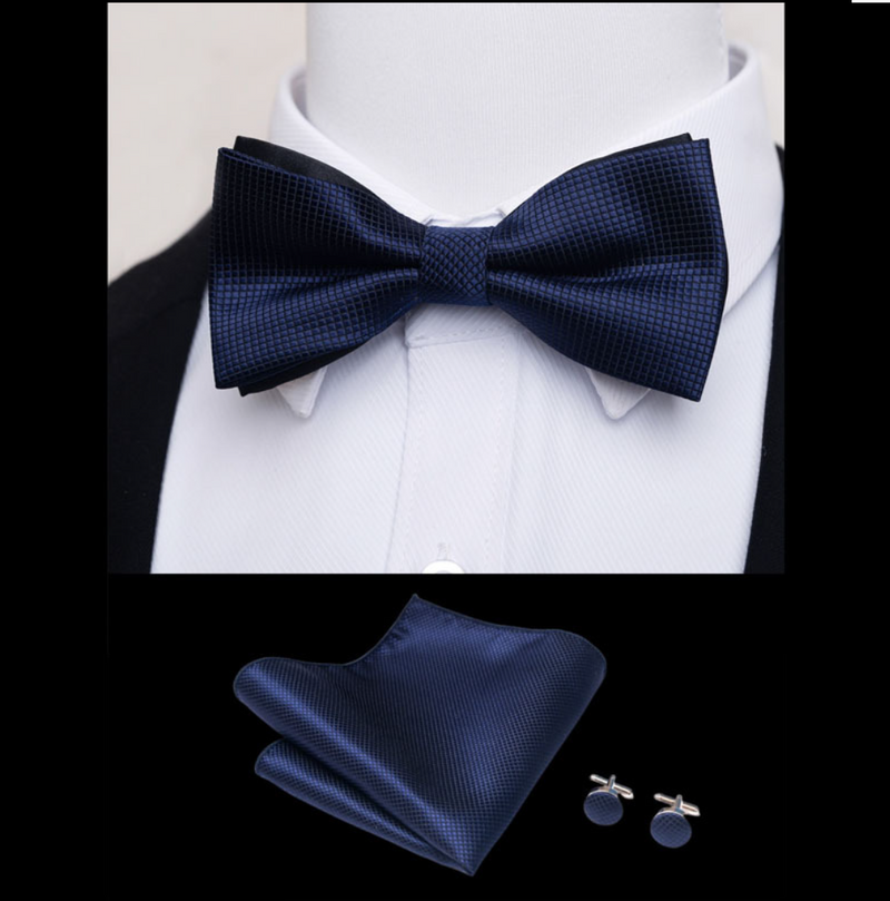 IPSTYLE Men's Bow Tie Set - Pocket Square, Cufflinks and Gift Box