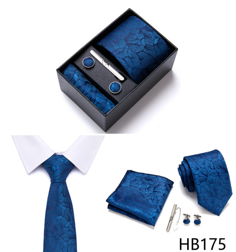 Fashion Men's Necktie Gift Box Striped Tie Handchief Cufflink Tie Clip Set