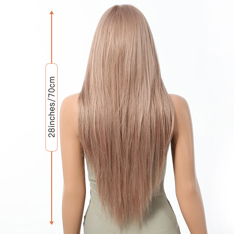 Full-Head Wig With Long, Straight Hair, Layered Bangs, And a Sensual, Airy Style
