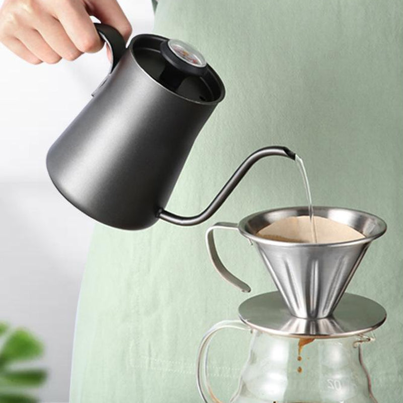 Stainless steel drip kettle with gooseneck thermometer 550 ML