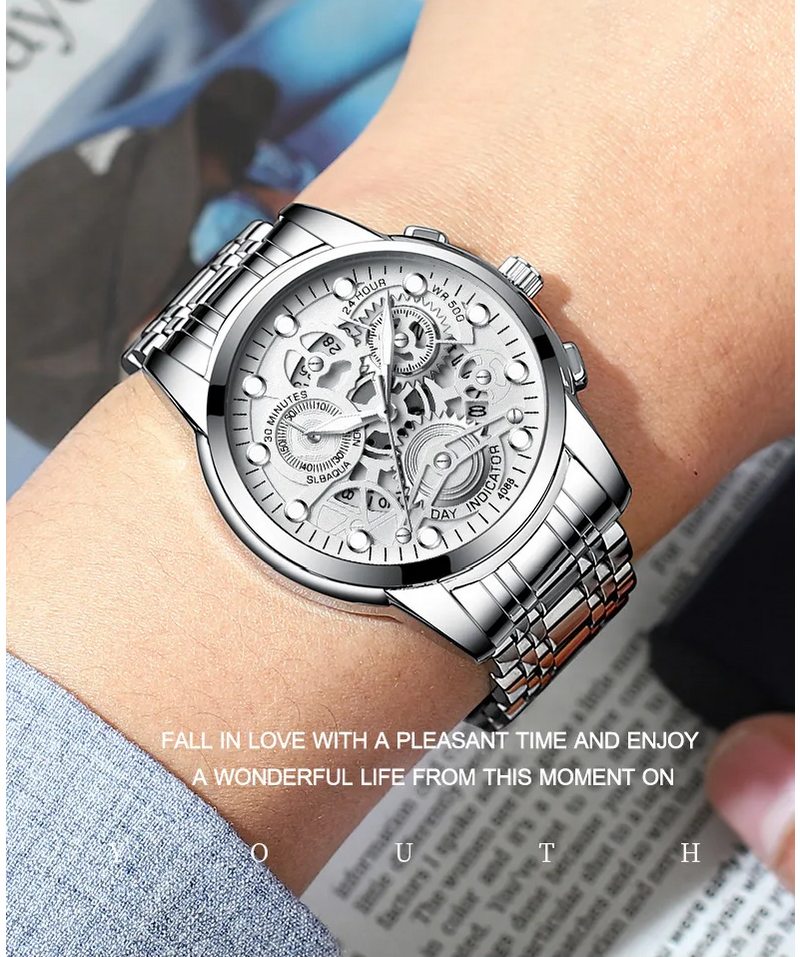 Hollow Out Trendy Quartz Wristwatch Stainless Steel Waterproof