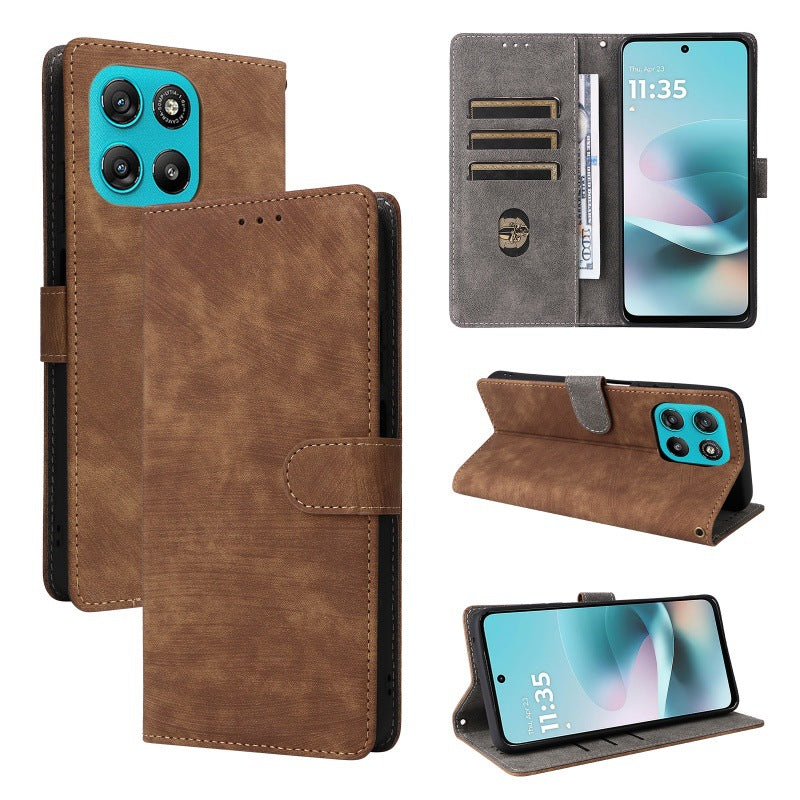 Flip Cover for Motorola Moto G57 PU Leather Phone Case [RFID Blocking] With Hand Strap