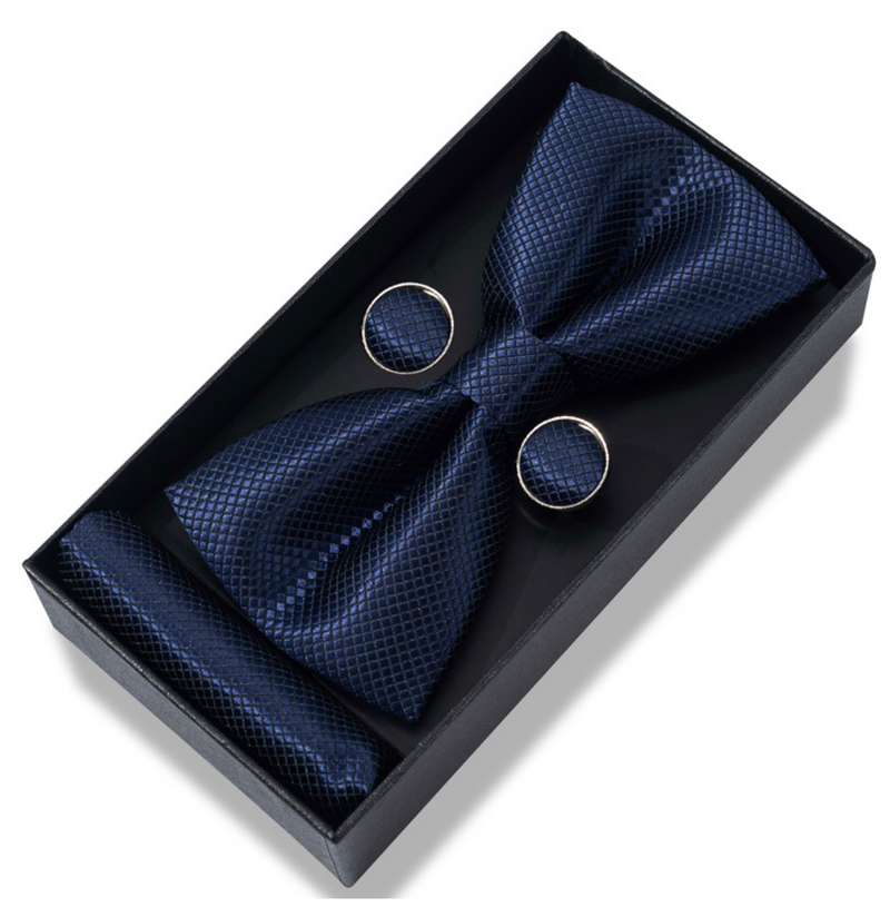 IPSTYLE Men's Bow Tie Set - Pocket Square, Cufflinks and Gift Box
