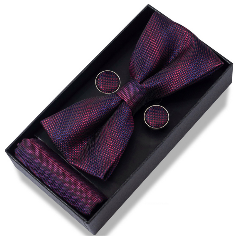 Men's Bow Tie Set - Pocket Square, Cufflinks