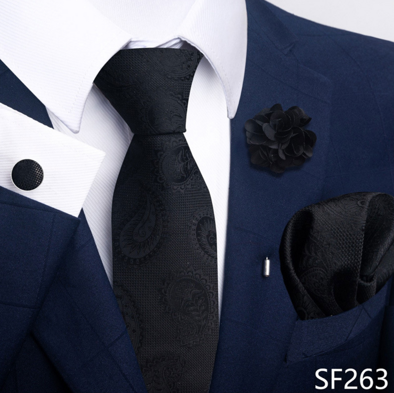 Ties Set Men Necktie Handkerchief Cufflinks Brooch Formal