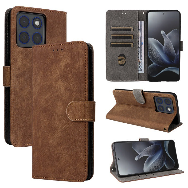 Flip Cover for Motorola Edge 70 PU Leather Phone Case [RFID Blocking] With Hand Strap