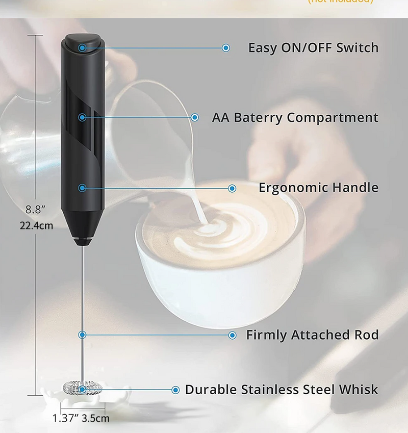 Electric Milk Frother Handheld With Storage Lid