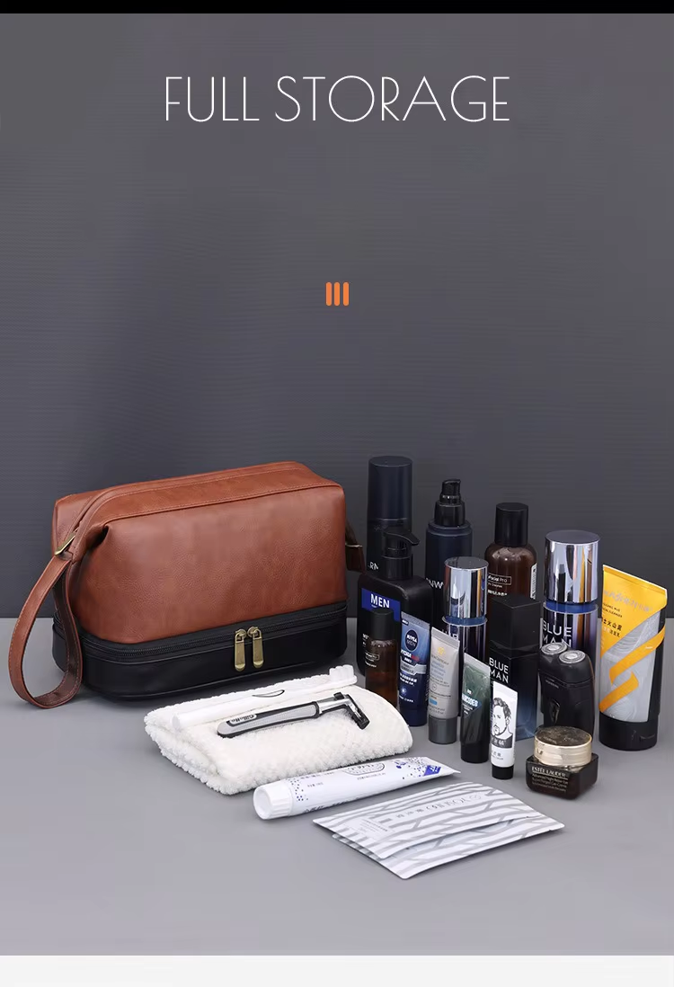 Business Trips Large Capacity Travel Toiletry Bag for Men Vintage Double Layer Design Multifunctional Portable Handheld Case