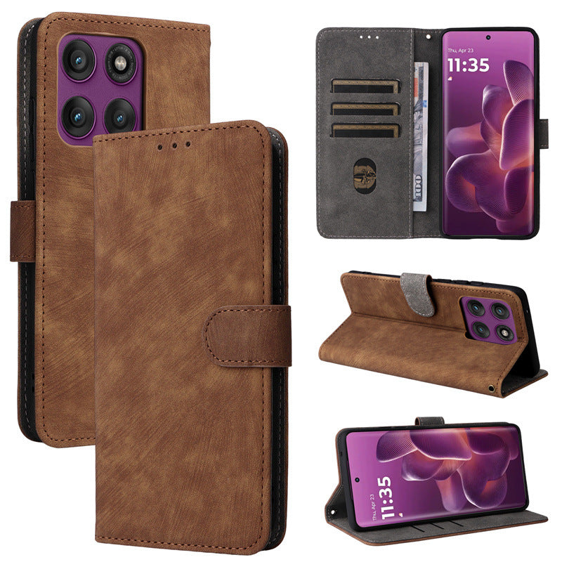 Flip Cover for Motorola Edge 60 Pro PU Leather Phone Case [RFID Blocking] With Hand Strap
