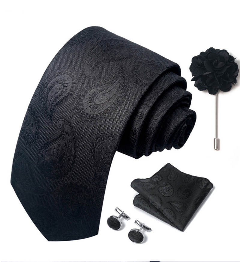 Ties Set Men Necktie Handkerchief Cufflinks Brooch Formal