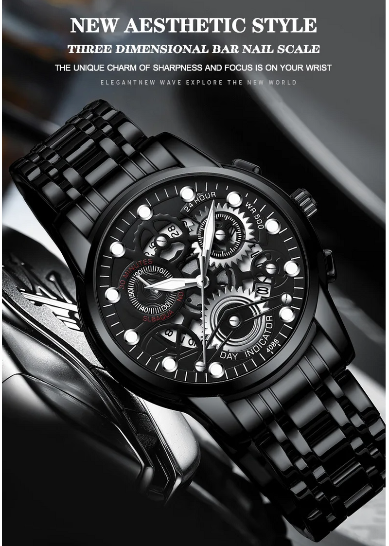 Hollow Out Trendy Quartz Wristwatch Stainless Steel Waterproof