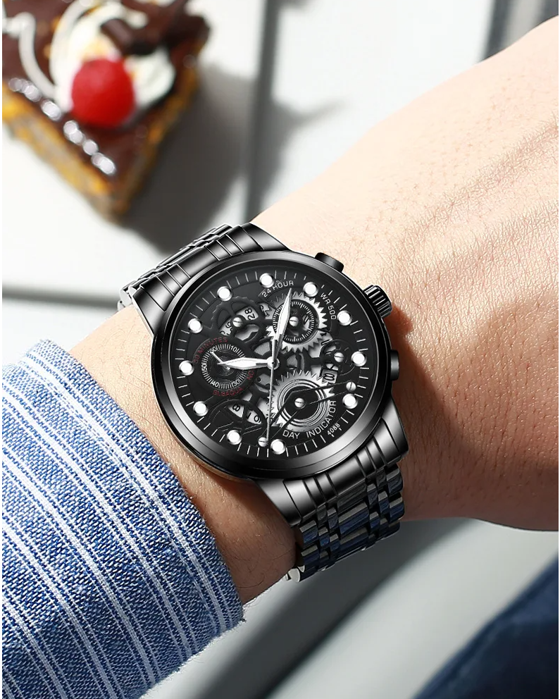 Hollow Out Trendy Quartz Wristwatch Stainless Steel Waterproof