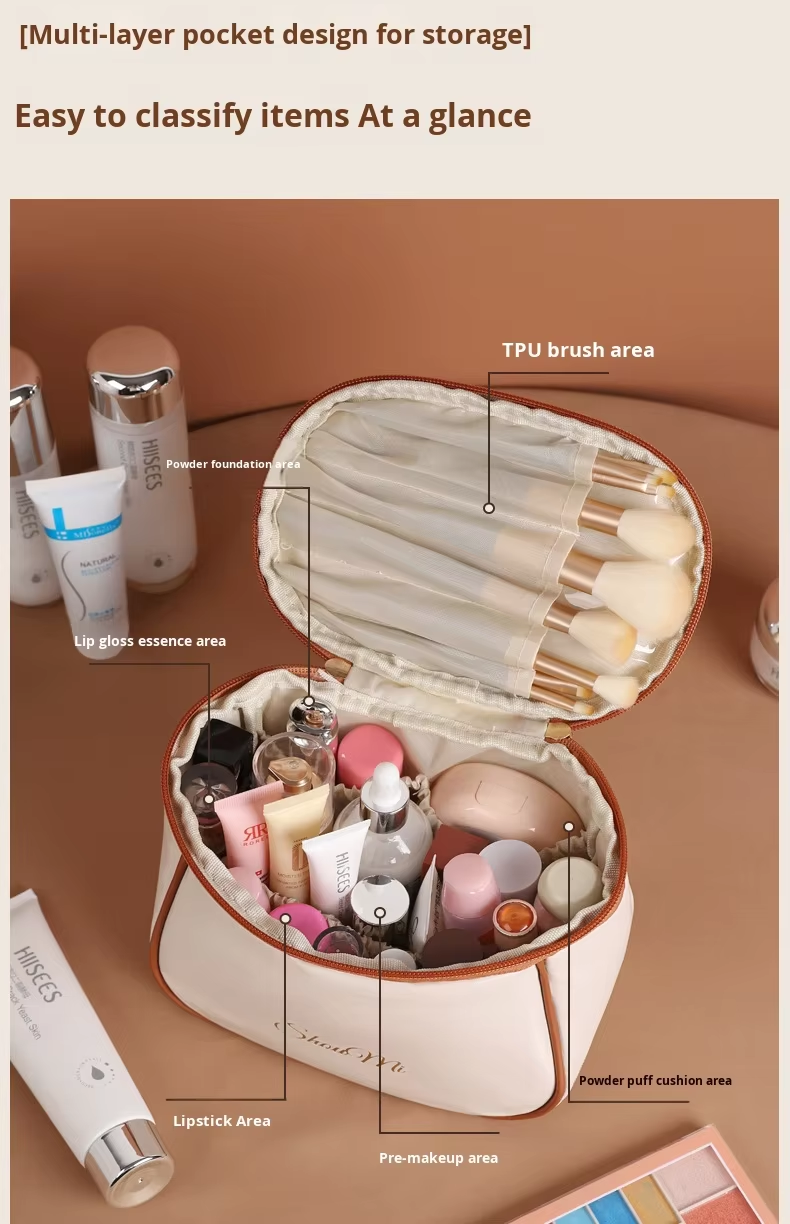 New Large Capacity Portable Cosmetic Bag Waterproof PU Makeup Storage Bag With Handle
