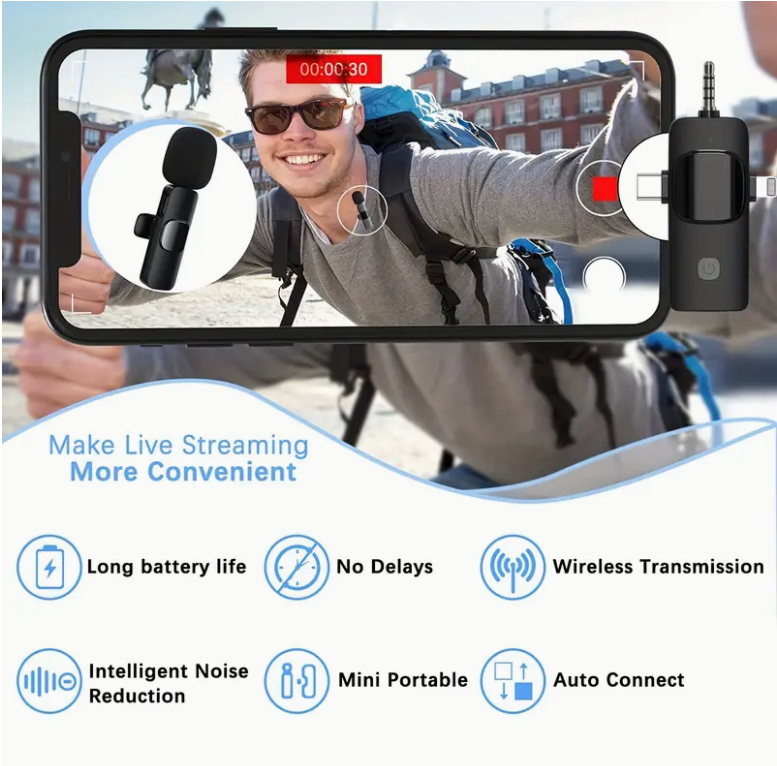 3 in 1 Wireless Lavalier Microphones Noise Canceling Mic