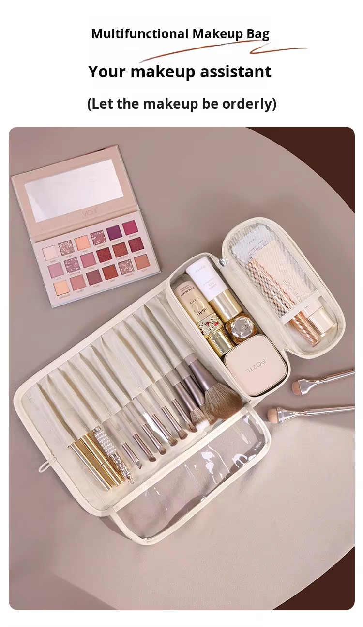 Gaohe New Product Fashion High-Value Open Leather Makeup Brush Storage Bag Multi-Functional Foldable Portable Professional