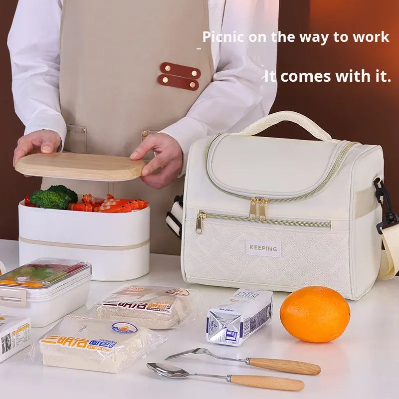 Portable Diagonal Thermal Insulation Oxford Material Lunch Box Bag Eco-Friendly Durable Waterproof Fashionable Plaid Design