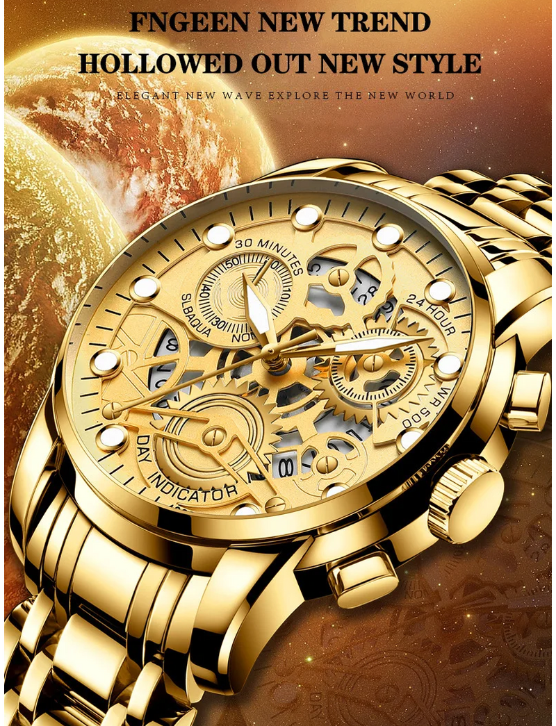 Hollow Out Trendy Quartz Wristwatch Stainless Steel Waterproof