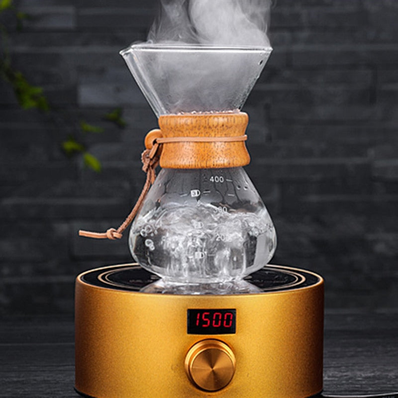Heat Resistant Classic Glass Coffee Mug Pour Electric Stainless Steel