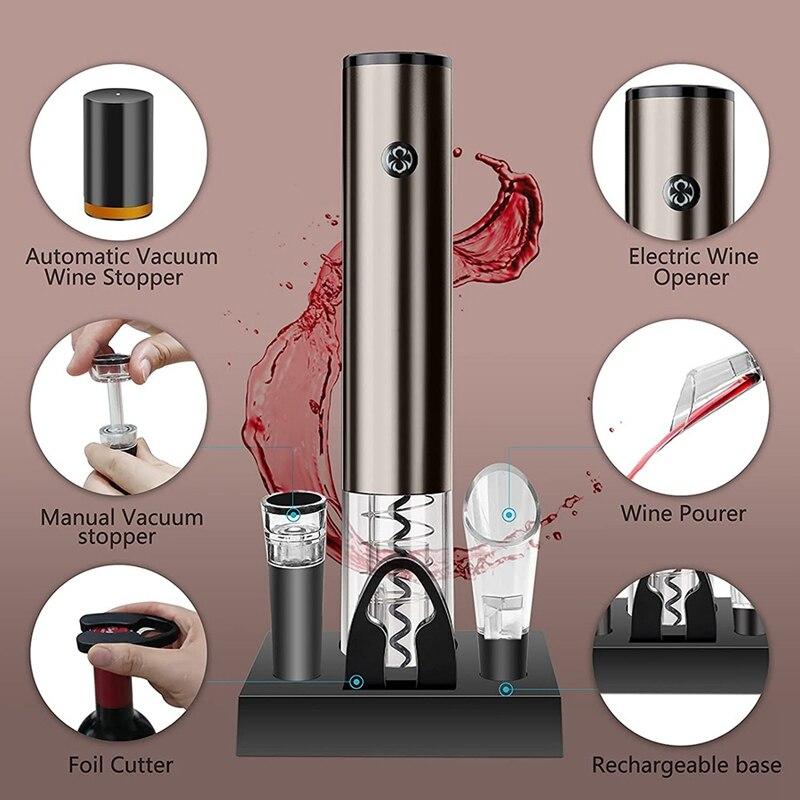 Wine Bottle Opener, Electric Wine Opener with Charging Base, Wine Cork