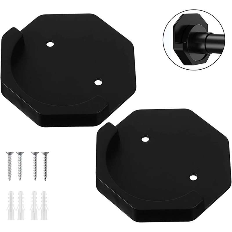 Shower Curtain Rod Holder 32 Inch Black Adhesive Wall Mount Holder 2 Count
