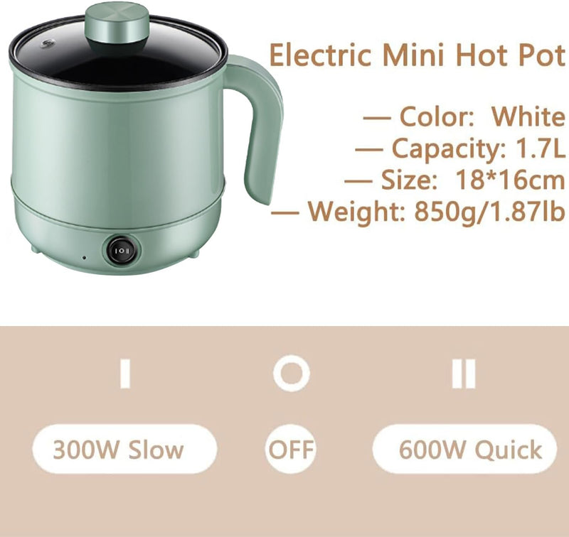 IPSTYLE 1.7L Electric Hot Pot Non-Stick Mini Portable Travel Cooker