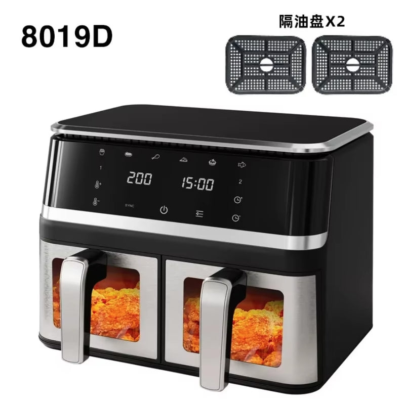 Double Bile Large-Capacity Air Fryer Household Oil-free Fish Grill High-Power Electric Fryer 2x4.1L