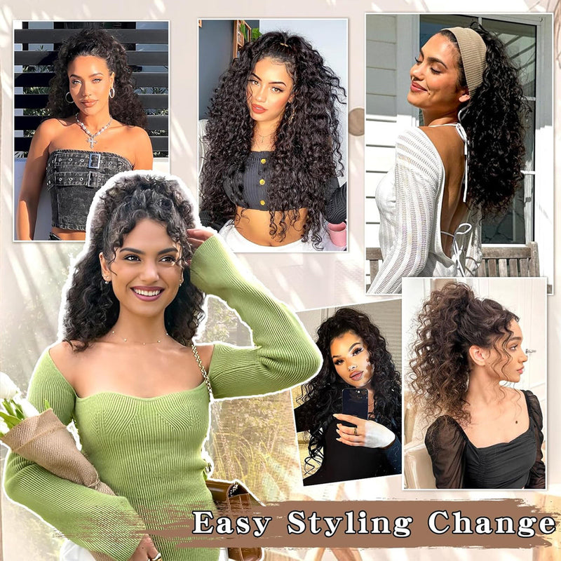 Woman Long High Temperature Fiber Deep Wave Ponytail Extension