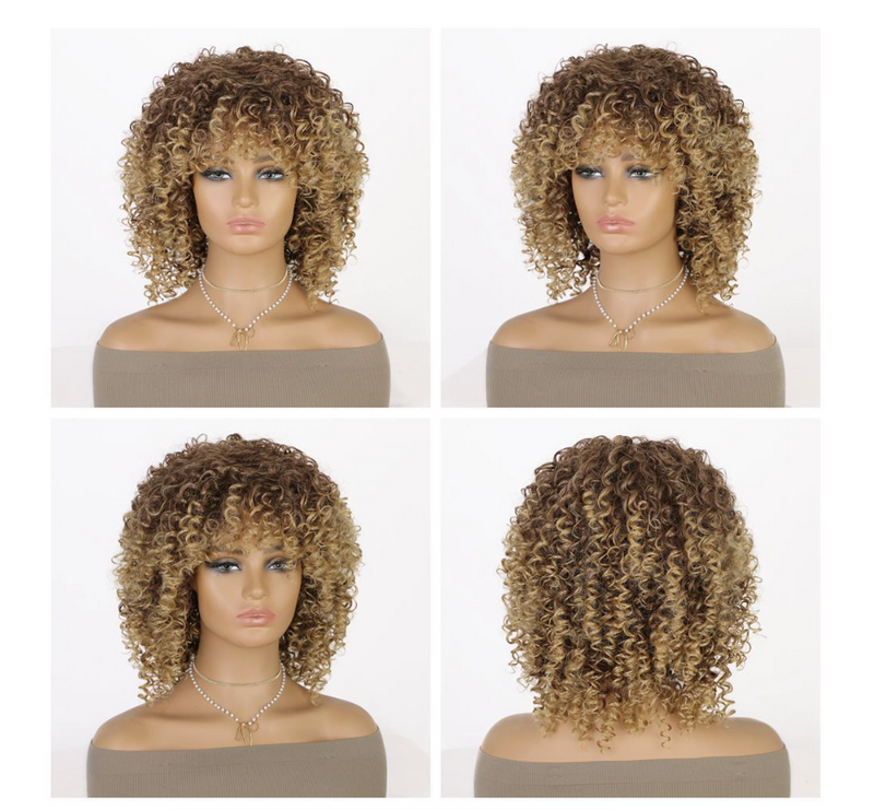 Synthetic Short Brown Bounce Curly Wigs for Woman Afro Fluffy Wigs - IPSTYLE