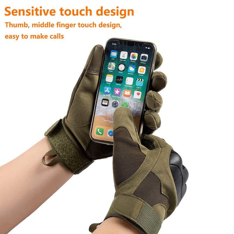 Tactical Gloves Military Rubber Knuckle Gloves - Green Durable, Protective Tactical Gloves for Outdoor Sports and Training-Ideal for Riders and Adventurers!