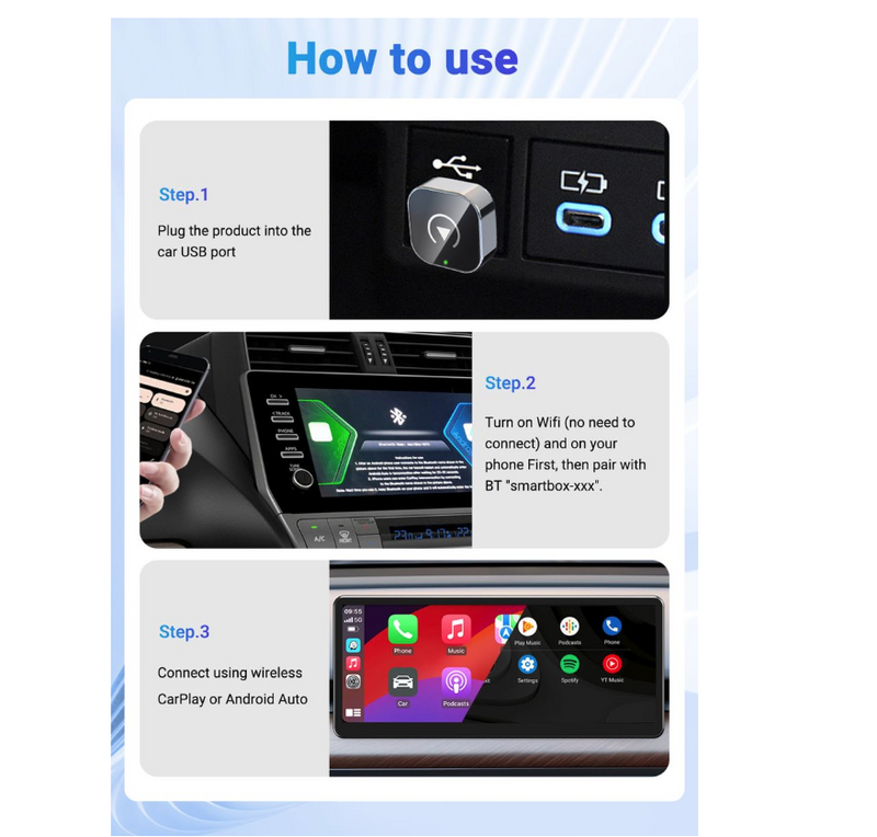 IPSTYLE 2in1 Mini Wireless CarPlay&Android Auto Adapter 5GHz WiFi