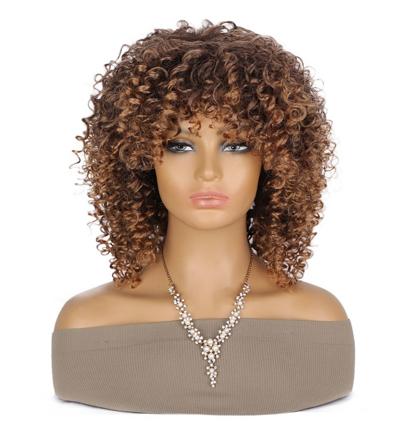 Synthetic Short Brown Bounce Curly Wigs for Woman Afro Fluffy Wigs - IPSTYLE