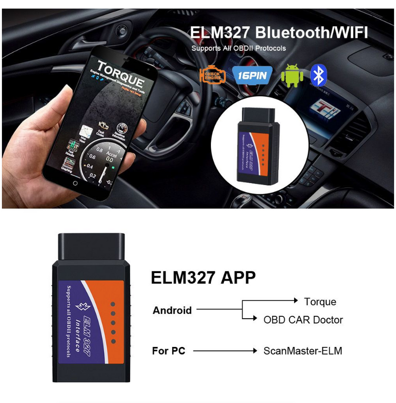 IPSTYLE Diagnostic Tools ELM327 OBD2 Bluetooth Car Detector Diagnostic Tool