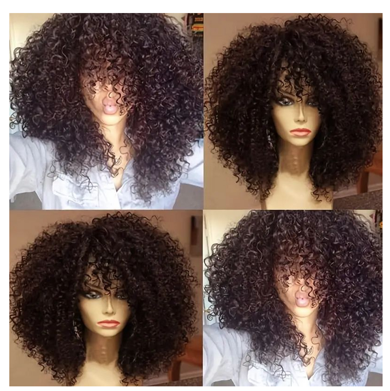 IPSTYLE Afro Kinky Curly Hair Wigs Bangs Soft Fluffy Synthetic Fiber None Lace Wigs